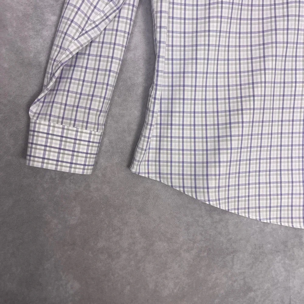 Nordstrom Mens Shop Smartcare Dress Shirt Purple Grey Plaid Trim Fit 16.5 32-33